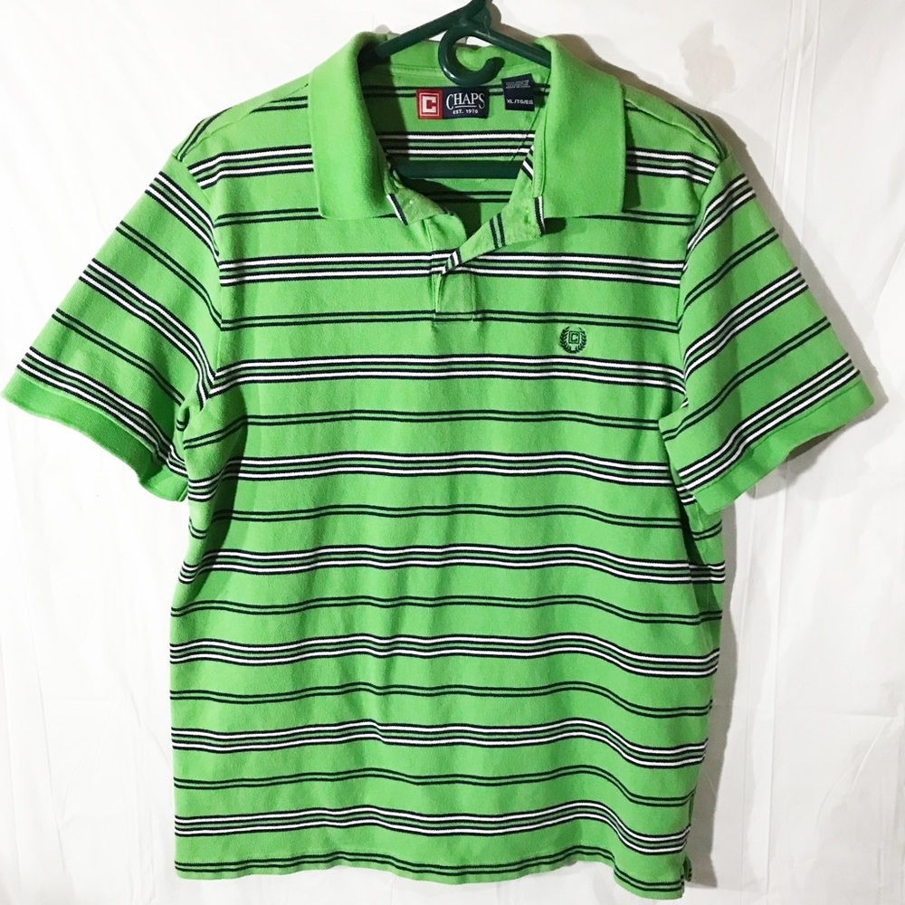 Chaps by Ralph Lauren Mens Sized XL Green with stripes Polo shirt
